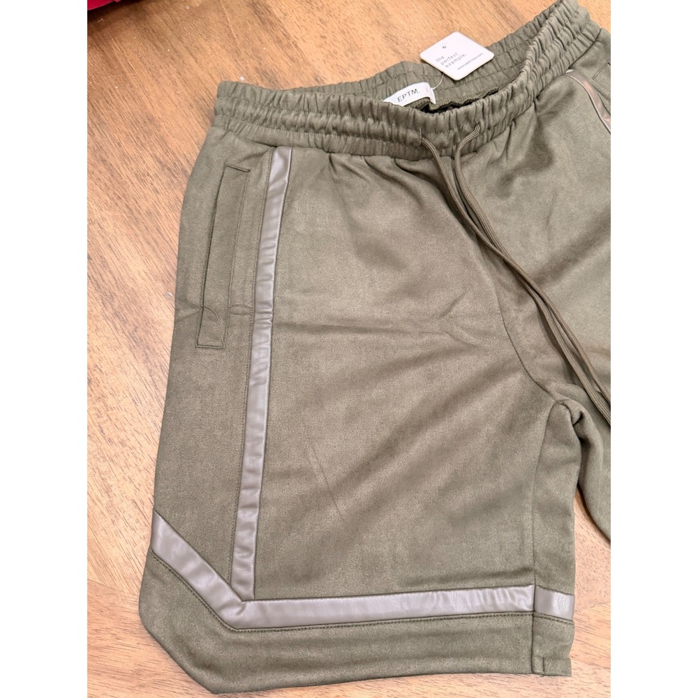 EPTM Mens Olive Green Faux Suede Shorts Streetwear Athletic Small NWT - Picture 3 of 9